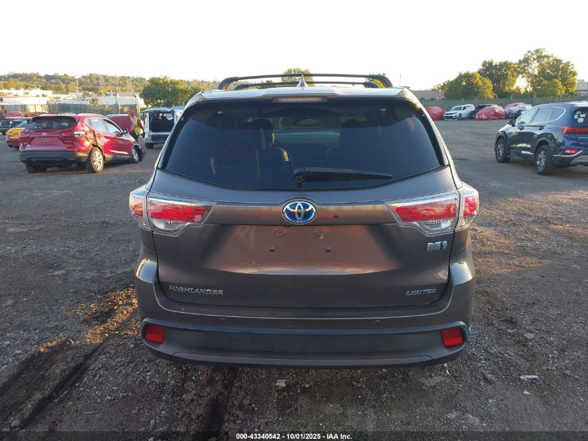 2016 Toyota Highlander Hybrid Limited VIN: 5TDDCRFH6GS017869 Lot: 43340542