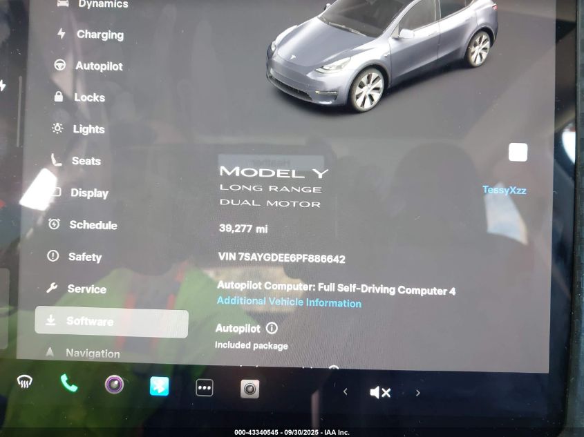 2023 Tesla Model Y Awd/Long Range Dual Motor All-Wheel Drive VIN: 7SAYGDEE6PF886642 Lot: 43340545