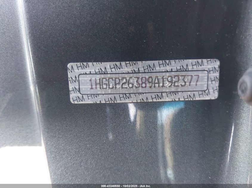 2009 Honda Accord 2.4 Lx VIN: 1HGCP26389A192377 Lot: 43340550