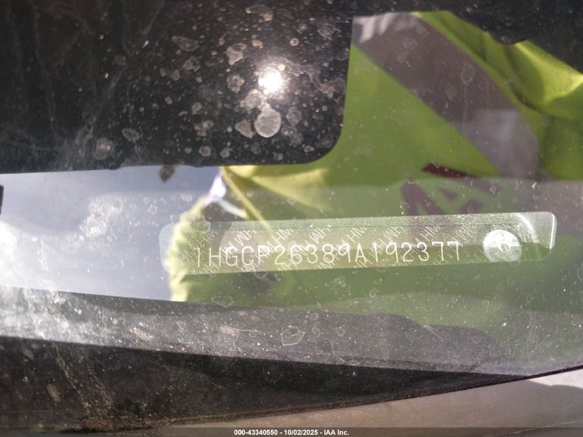 2009 Honda Accord 2.4 Lx VIN: 1HGCP26389A192377 Lot: 43340550
