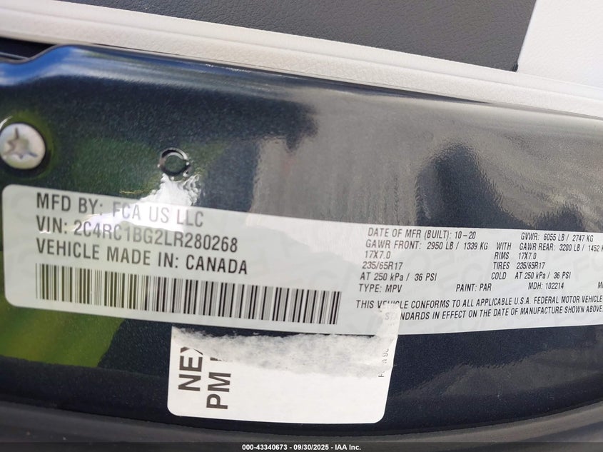 2020 Chrysler Pacifica Touring L VIN: 2C4RC1BG2LR280268 Lot: 43340673