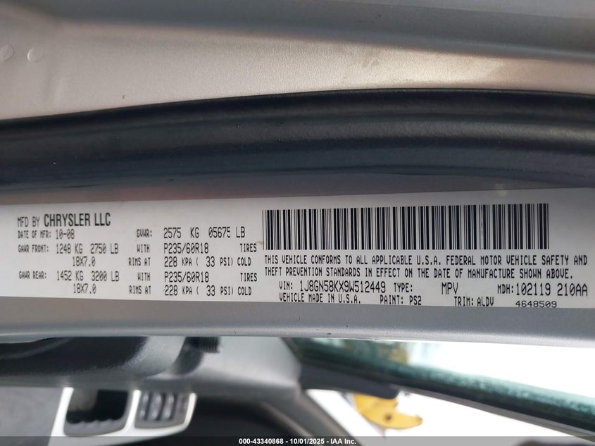 1J8GN58KX9W512449 2009 JEEP LIBERTY (NORTH AMERICA) photo no. 9