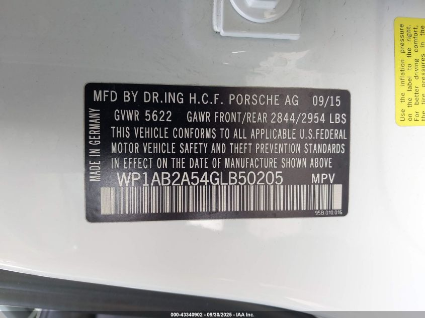 2016 Porsche Macan S VIN: WP1AB2A54GLB50205 Lot: 43340902