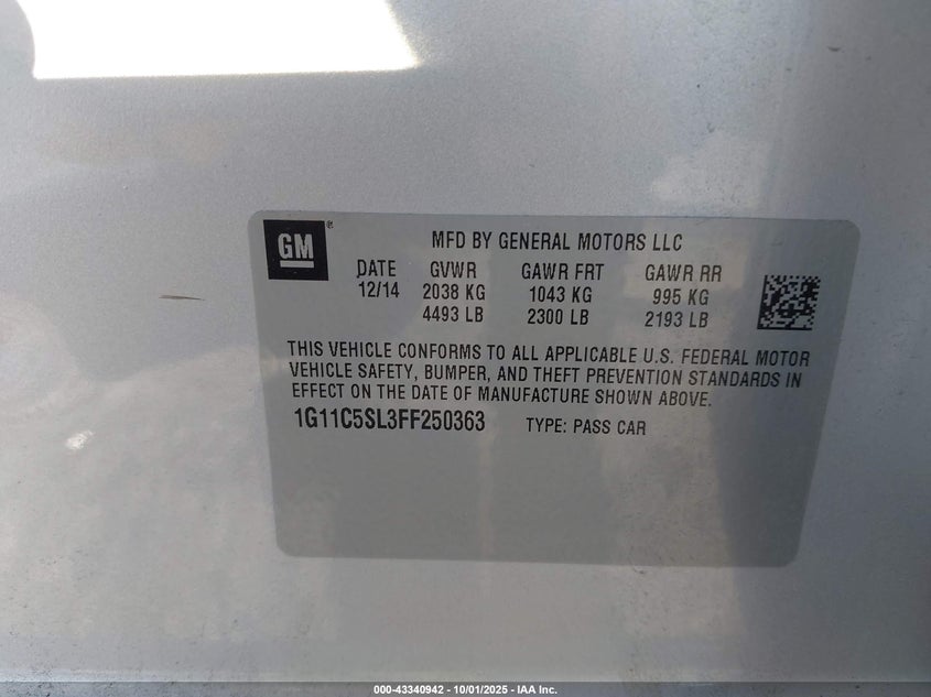 2015 CHEVROLET MALIBU 1LT - 1G11C5SL3FF250363