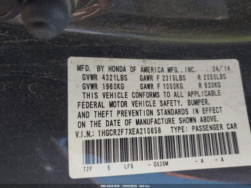 2014 HONDA ACCORD EX - 1HGCR2F7XEA210658