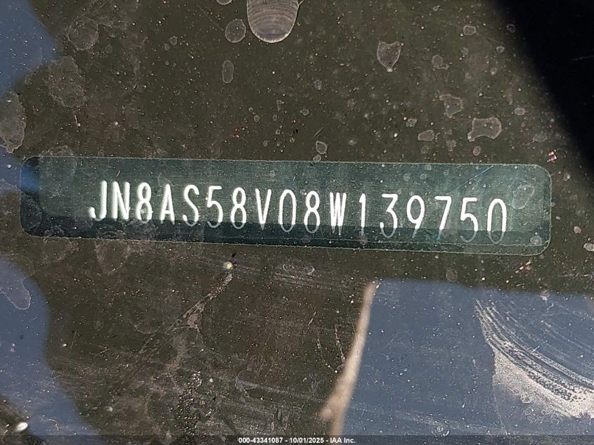 2008 Nissan Rogue Sl VIN: JN8AS58V08W139750 Lot: 43341087