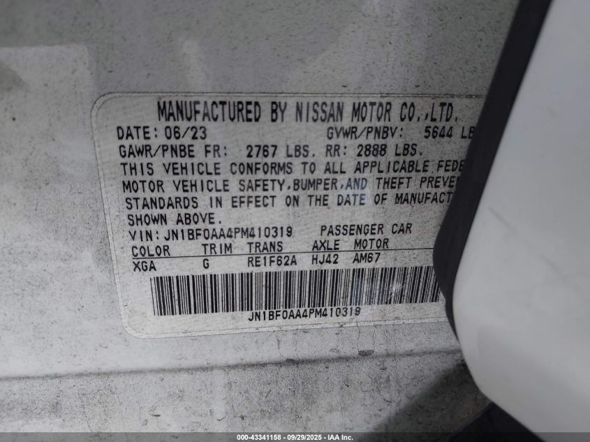 2023 Nissan Ariya Venture+ VIN: JN1BF0AA4PM410319 Lot: 43341158