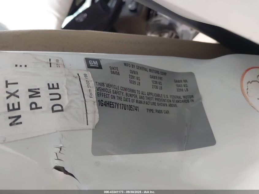 2007 Buick Lucerne Cxs VIN: 1G4HE57Y17U105741 Lot: 43341173