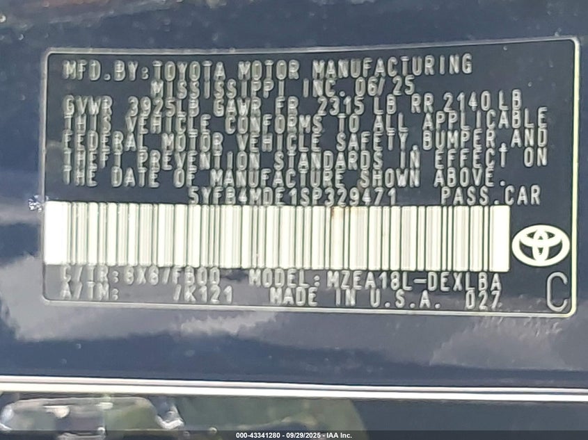 2025 TOYOTA COROLLA LE - 5YFB4MDE1SP329471