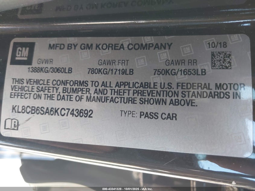 2019 CHEVROLET SPARK LS CVT KL8CB6SA6KC743692