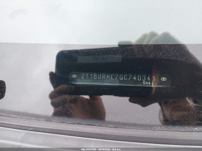 2016 Toyota Corolla Le VIN: 2T1BURHE7GC740341 Lot: 43341390