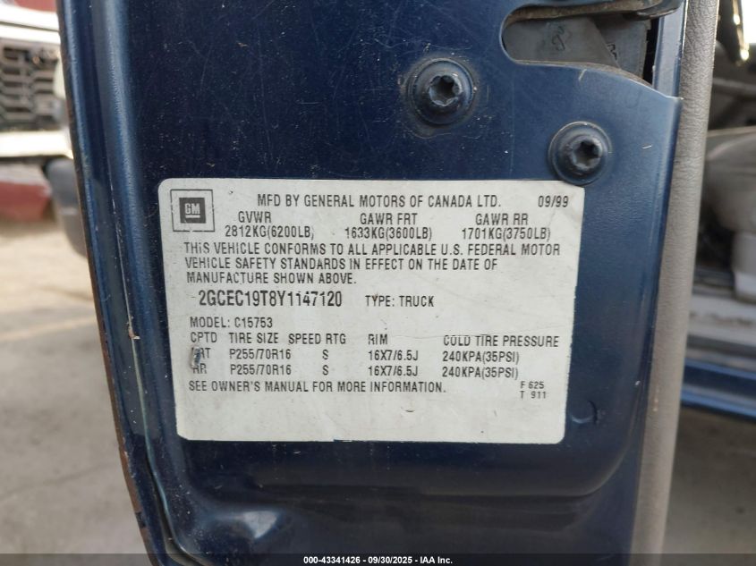 2000 Chevrolet Silverado 1500 Ls VIN: 2GCEC19T8Y1147120 Lot: 43341426