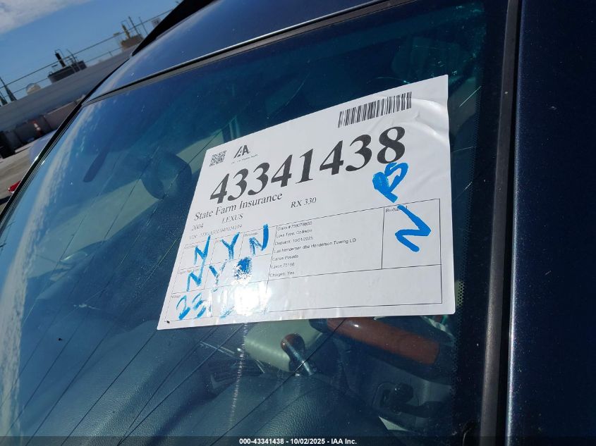 2004 Lexus Rx 330 VIN: JTJGA31U040024199 Lot: 43341438