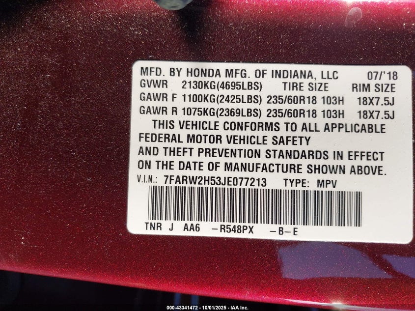 2018 HONDA CR-V EX - 7FARW2H53JE077213