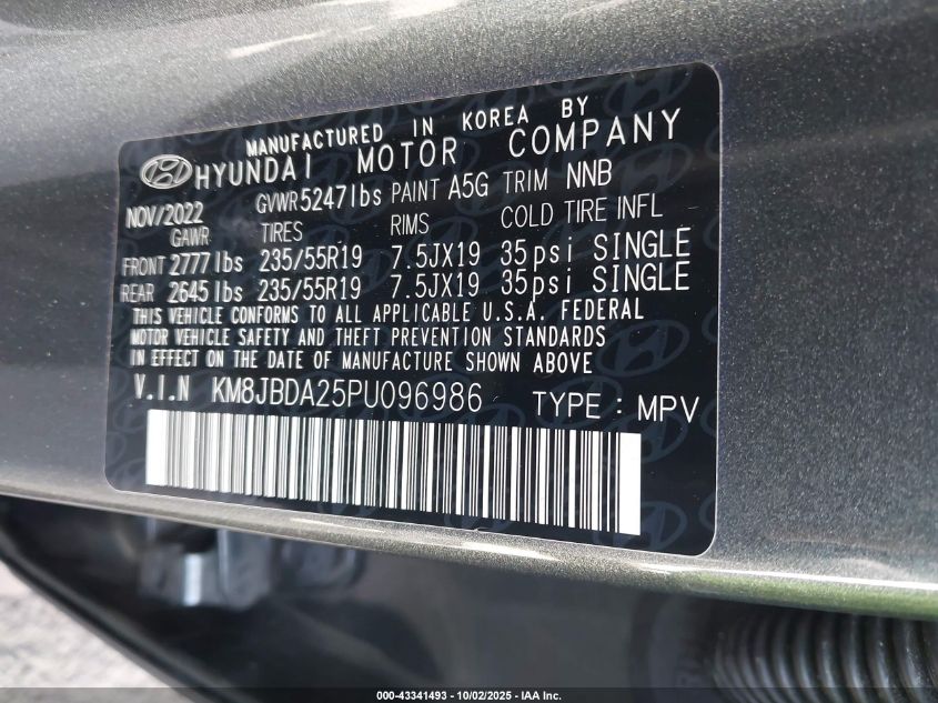 2023 Hyundai Tucson Plug-In Hybrid Sel VIN: KM8JBDA25PU096986 Lot: 43341493