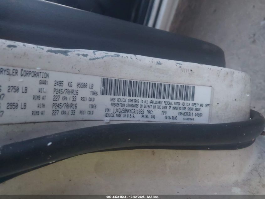 2000 Jeep Grand Cherokee Limited VIN: 1J4GW58NXYC311093 Lot: 43341544