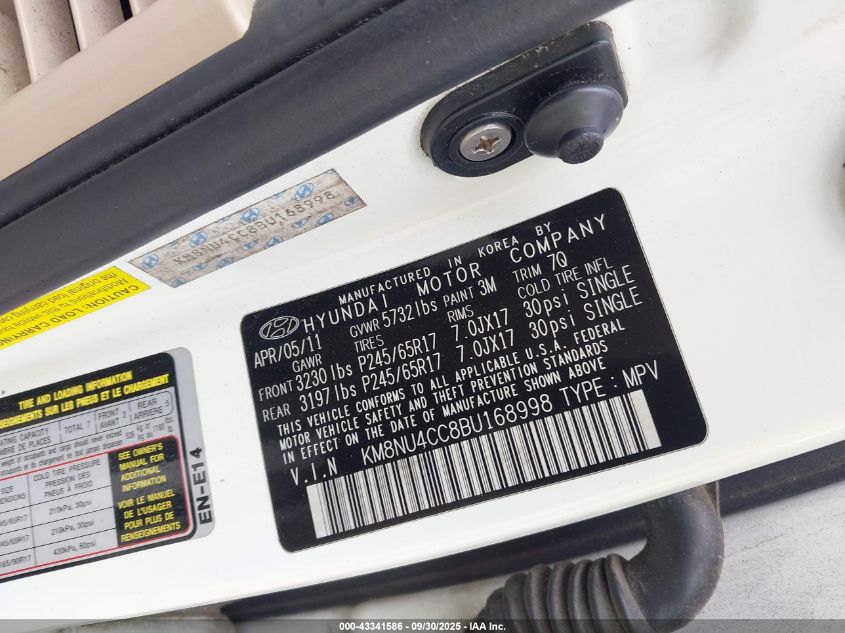 2011 Hyundai Veracruz Gls VIN: KM8NU4CC8BU168998 Lot: 43341586