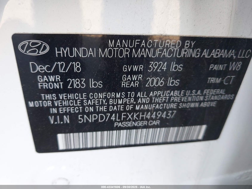 2019 HYUNDAI ELANTRA SE - 5NPD74LFXKH449437