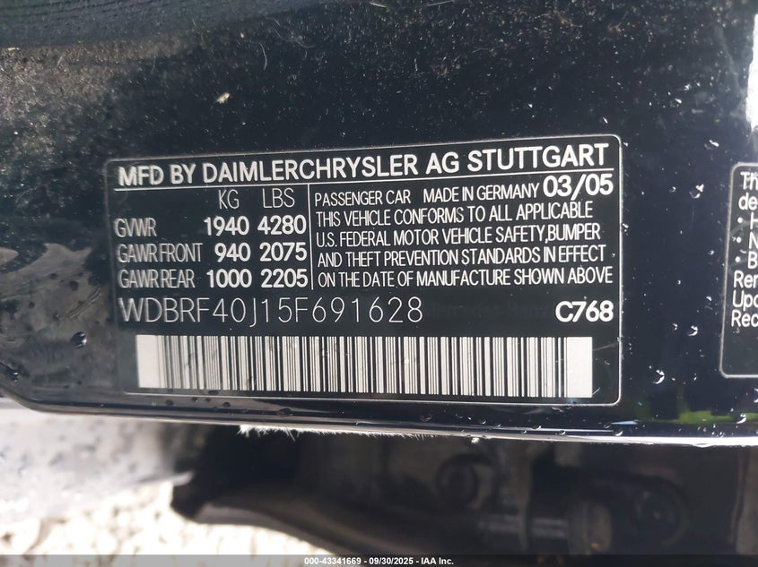 WDBRF40J15F691628 2005 MERCEDES-BENZ C-KLASSE photo no. 9