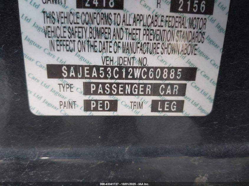 2002 Jaguar X-Type 3.0L/W/Sport Pkg VIN: SAJEA53C12WC60885 Lot: 43341727