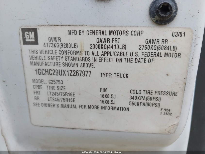 2001 Chevrolet Silverado 2500Hd VIN: 1GCHC29UX1Z267977 Lot: 43341735