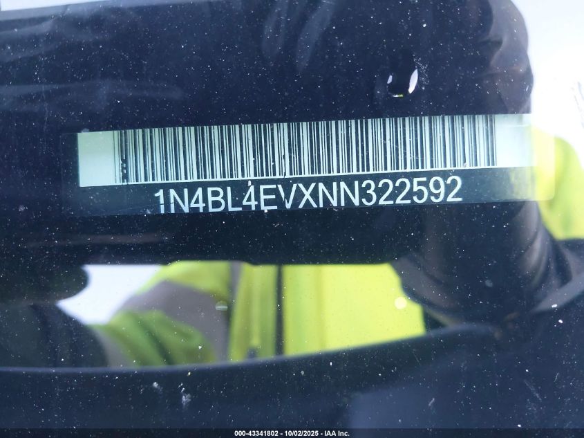 2022 Nissan Altima Sl Fwd VIN: 1N4BL4EVXNN322592 Lot: 43341802