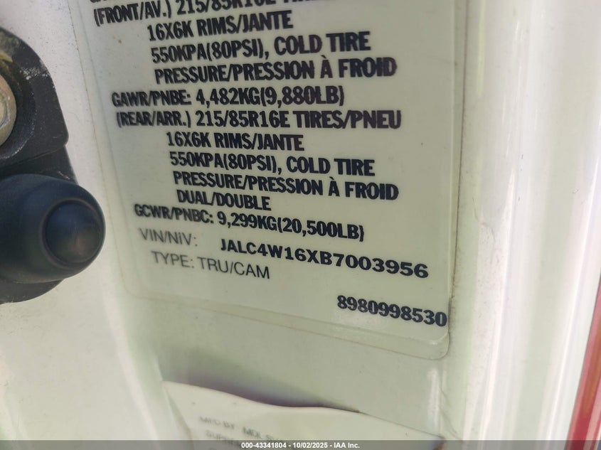 2011 Isuzu Npr Hd Dsl Reg VIN: JALC4W16XB7003956 Lot: 43341804