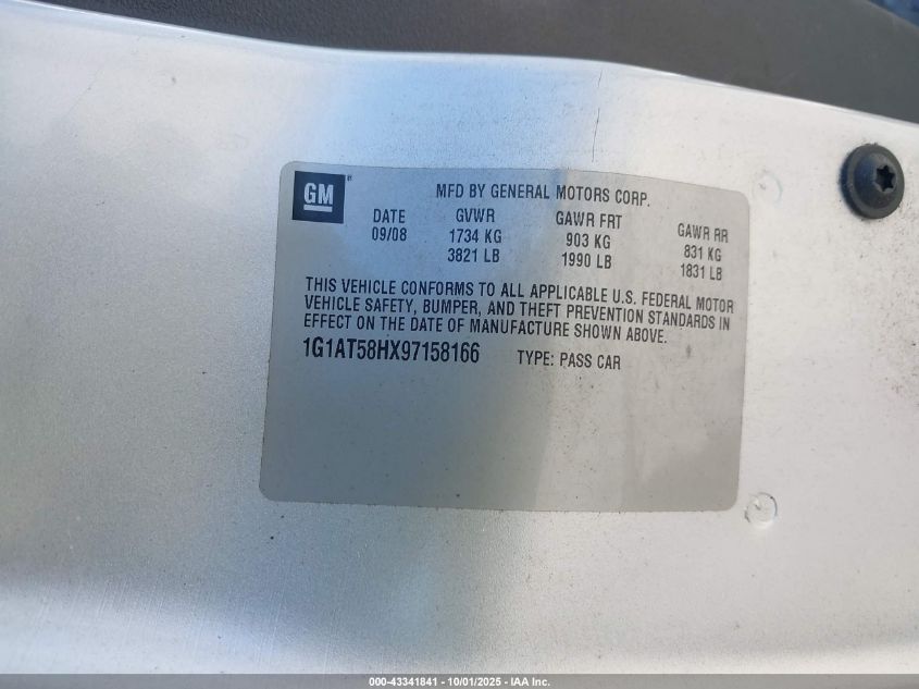2009 Chevrolet Cobalt Lt VIN: 1G1AT58HX97158166 Lot: 43341841