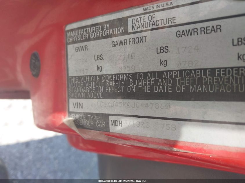 1988 Chrysler Lebaron VIN: 1C3XJ45K0JG447860 Lot: 43341843