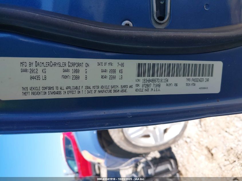 2007 Dodge Caliber Sxt VIN: 1B3HB48B67D101154 Lot: 43341916
