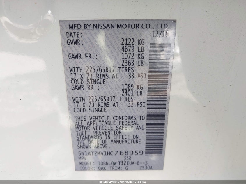 2017 NISSAN ROGUE SV - 5N1AT2MV1HC768959