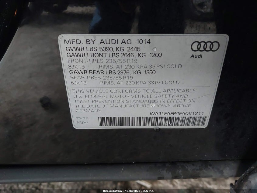 2015 AUDI Q5 2.0T PREMIUM WA1LFAFP4FA061211