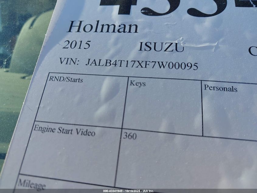 2015 Isuzu Commercial Van VIN: JALB4T17XF7W00095 Lot: 43341949