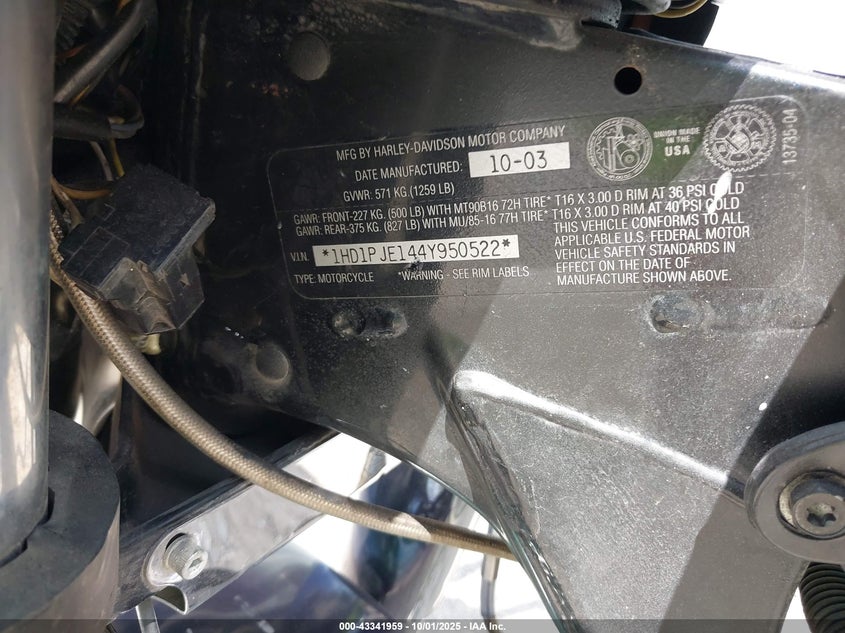 2004 Harley-Davidson Flhtcse VIN: 1HD1PJE144Y950522 Lot: 43341959