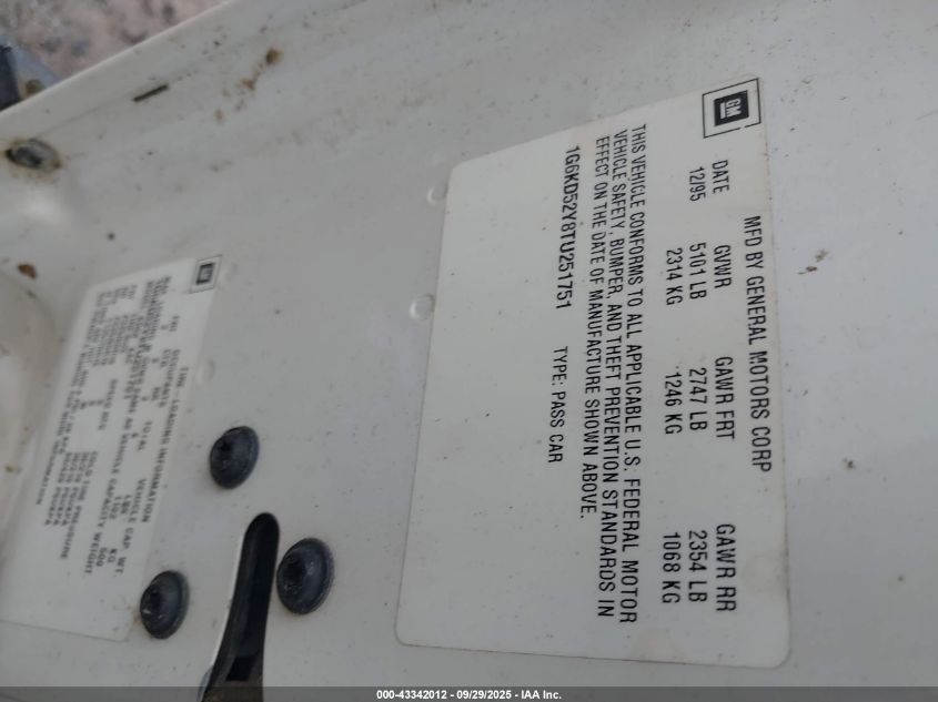 1996 Cadillac Deville VIN: 1G6KD52Y8TU251751 Lot: 43342012