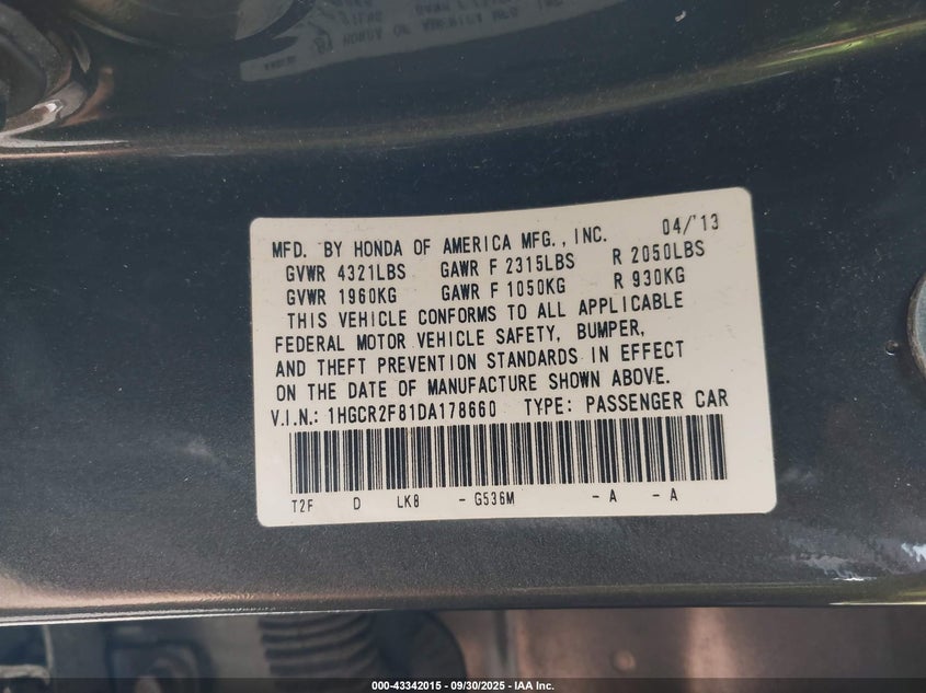 2013 HONDA ACCORD EX-L - 1HGCR2F81DA178660