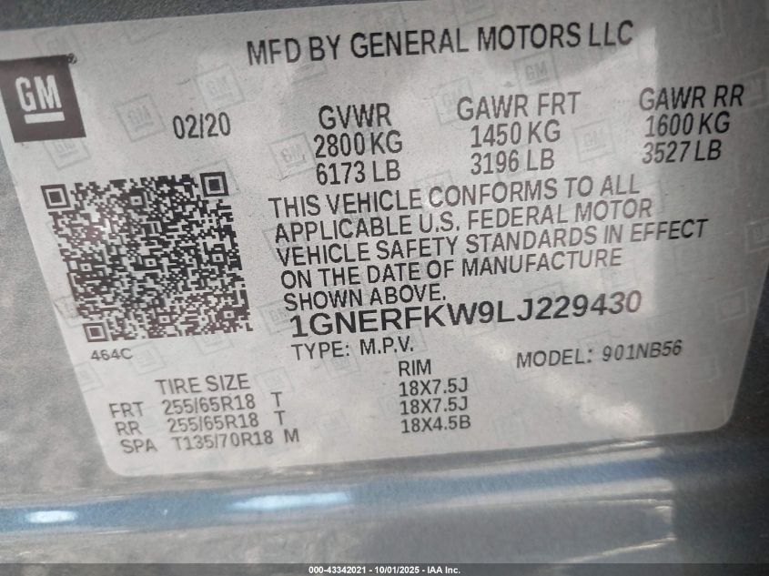 2020 Chevrolet Traverse Fwd Ls VIN: 1GNERFKW9LJ229430 Lot: 43342021