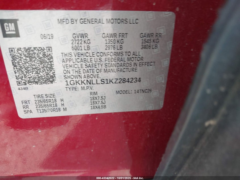 2019 GMC ACADIA SLE-2 - 1GKKNLLS1KZ284234