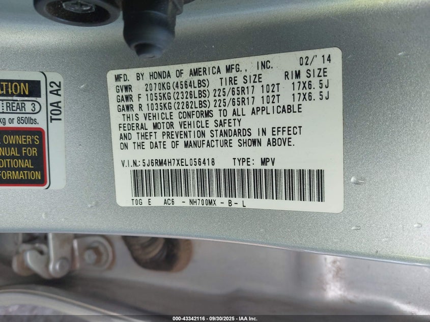 2014 HONDA CR-V EX-L - 5J6RM4H7XEL056418