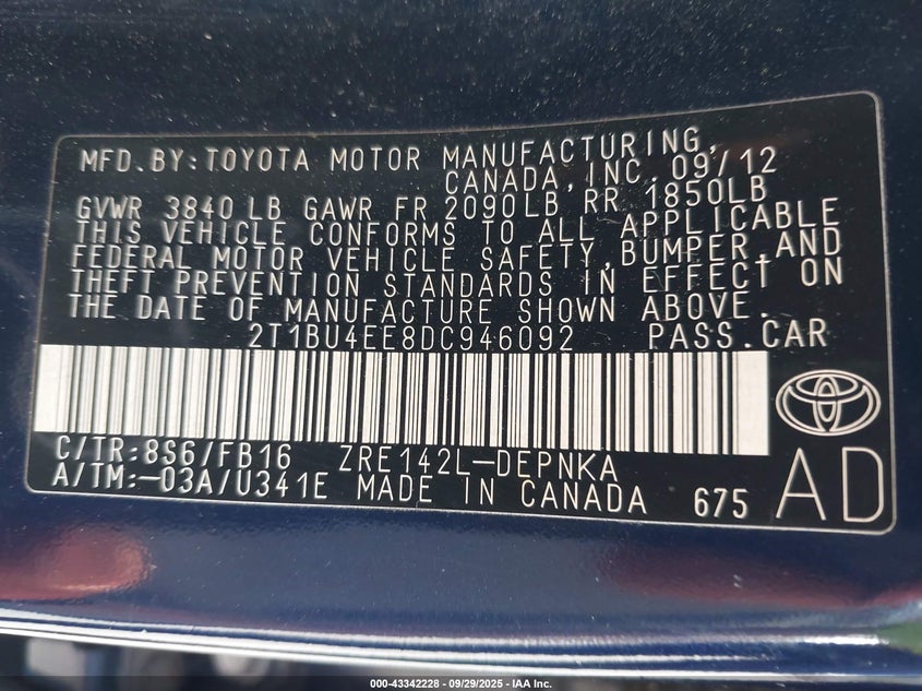 2013 TOYOTA COROLLA LE - 2T1BU4EE8DC946092