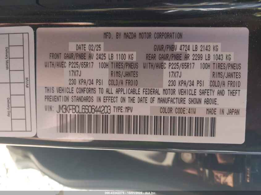 2025 Mazda Cx-5 2.5 S Preferred VIN: JM3KFBCL6S0644203 Lot: 43342275