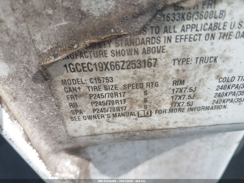 2006 Chevrolet Silverado 1500 Work Truck VIN: 1GCEC19X66Z253167 Lot: 43342398