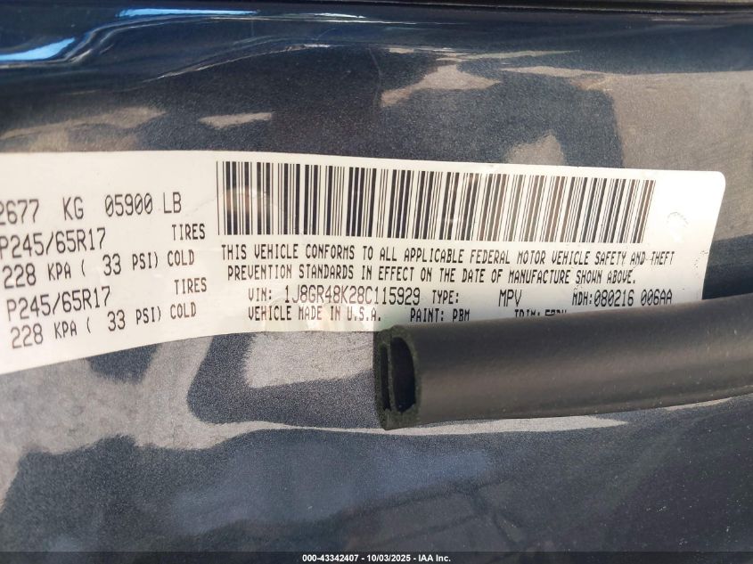 2008 Jeep Grand Cherokee Laredo VIN: 1J8GR48K28C115929 Lot: 43342407