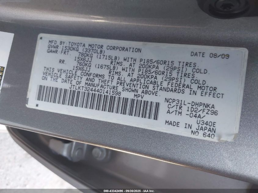 2004 Scion Xb VIN: JTLKT324440141598 Lot: 43342496