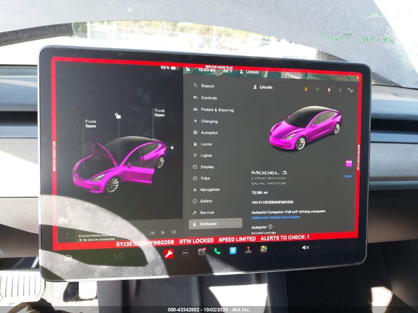 2021 Tesla Model 3 Long Range Dual Motor All-Wheel Drive VIN: 5YJ3E1EB8MF980258 Lot: 43342502