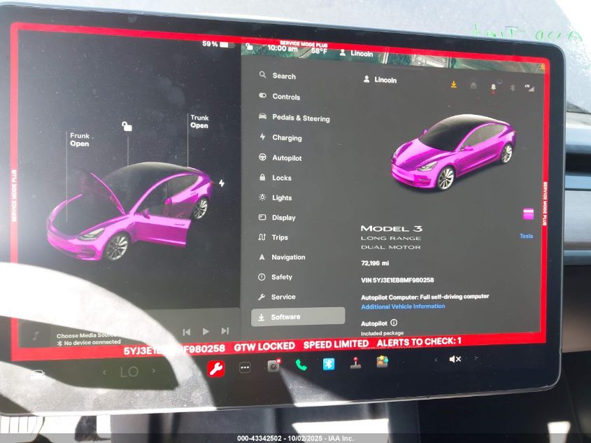 2021 Tesla Model 3 Long Range Dual Motor All-Wheel Drive VIN: 5YJ3E1EB8MF980258 Lot: 43342502