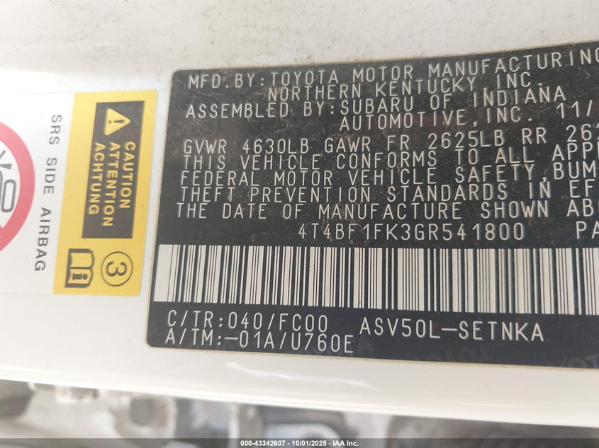 2016 TOYOTA CAMRY LE - 4T4BF1FK3GR541800