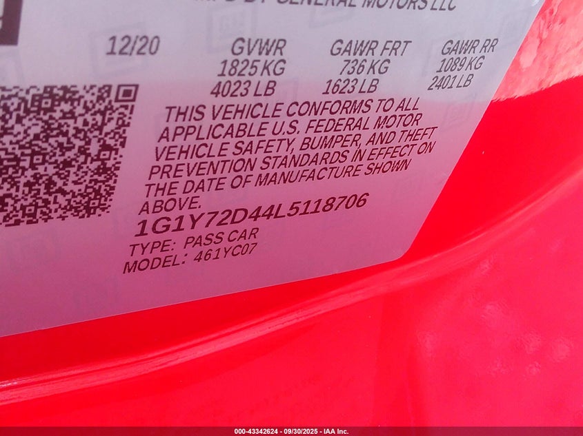 2020 CHEVROLET CORVETTE STINGRAY RWD  2LT - 1G1Y72D44L5118706