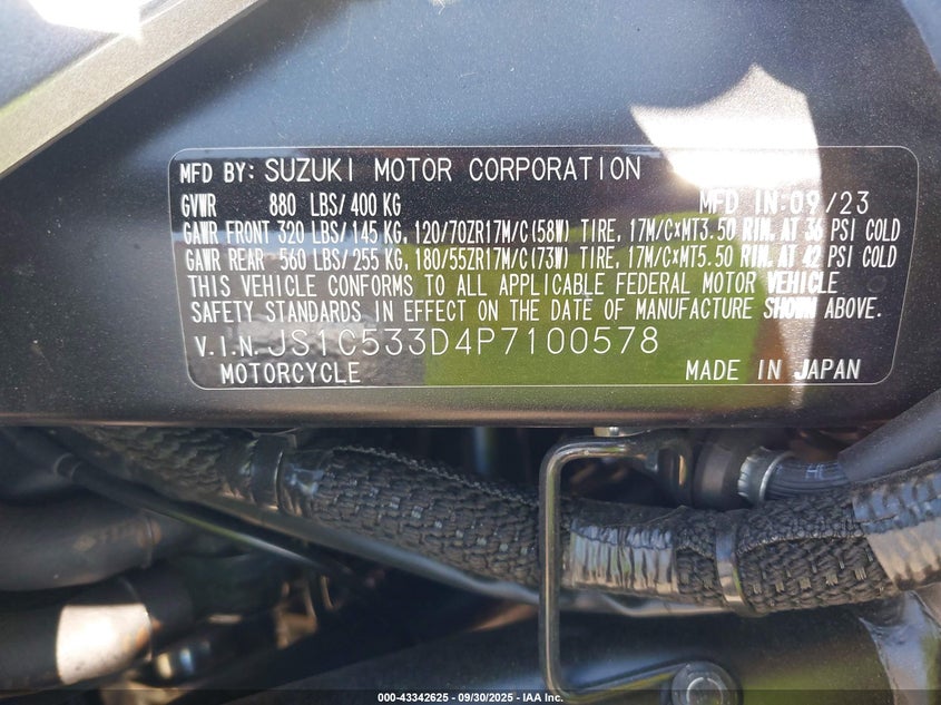 2023 Suzuki Gsx-S750 M/Z VIN: JS1C533D4P7100578 Lot: 43342625