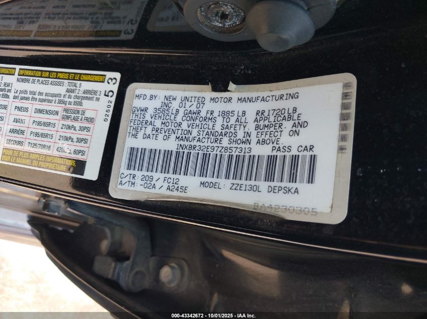 2007 Toyota Corolla S VIN: 1NXBR32E97Z857313 Lot: 43342672